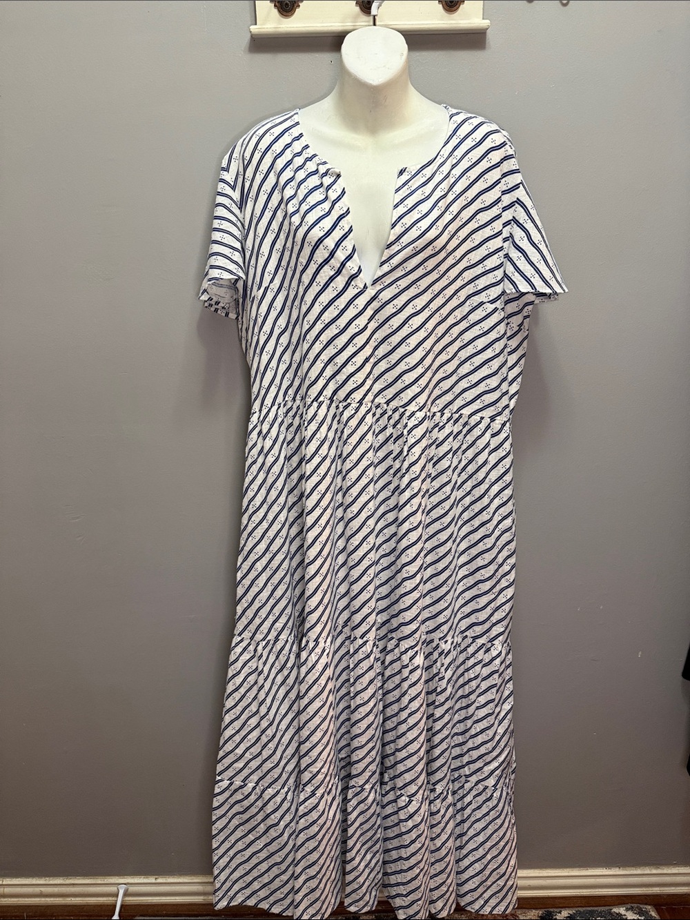 NWT OLIPHANT Tuckernuck V-Neck Flutter Sleeve Maxi Dress Dispy Navy Print XXL - Picture 3 of 6